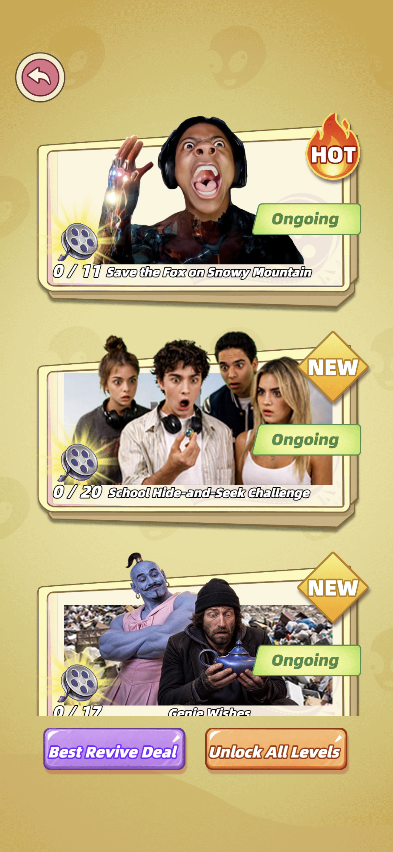 PrimeXmos interactive game — character interaction screen