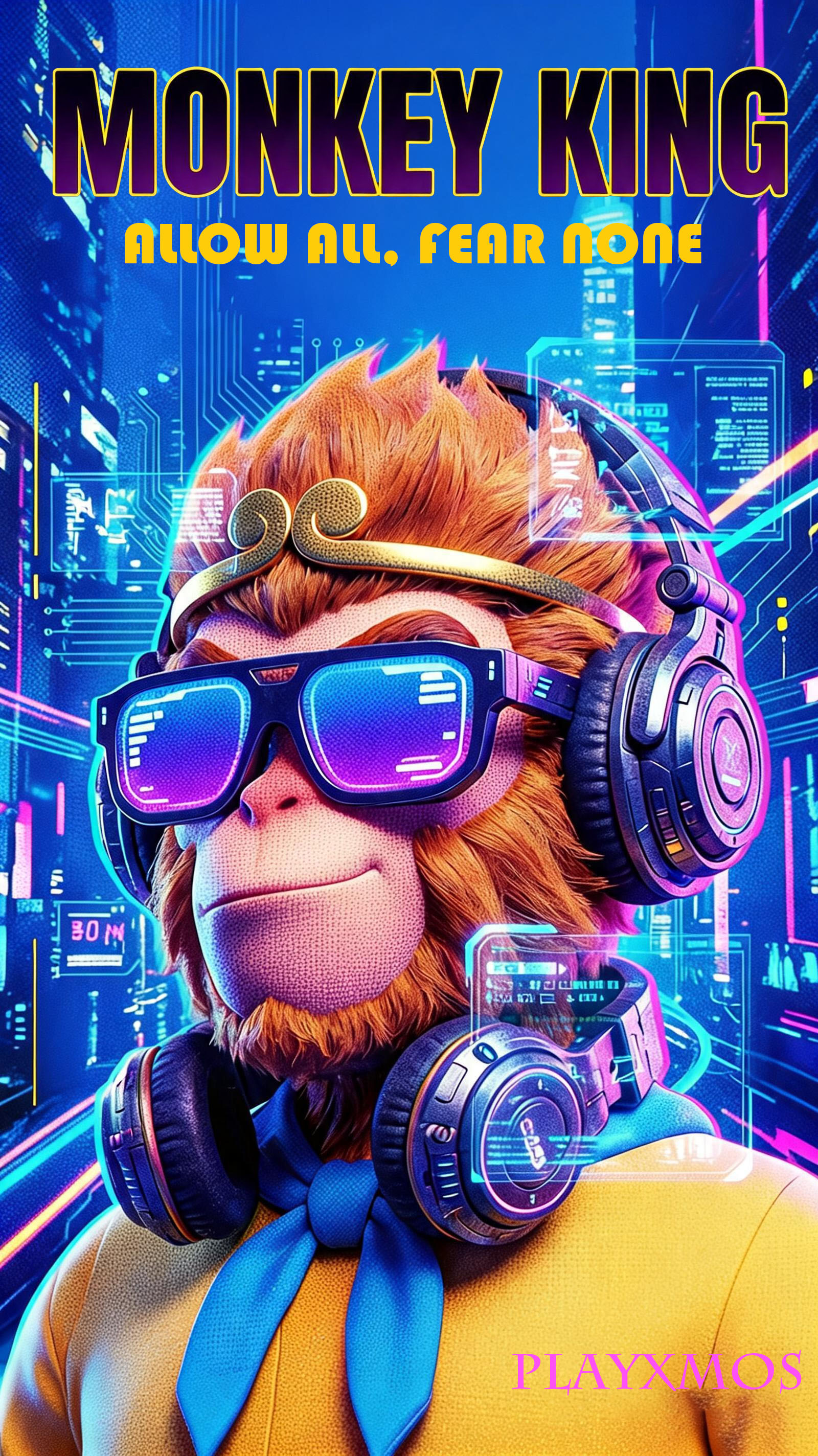 WukXmos full-body artwork — a living AI character from the PrimeXmos entertainment universe